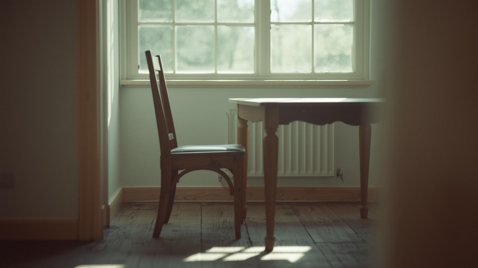 Empty chair in a softly lit room symbolizing gradual emotional distance and quiet endings in relationships