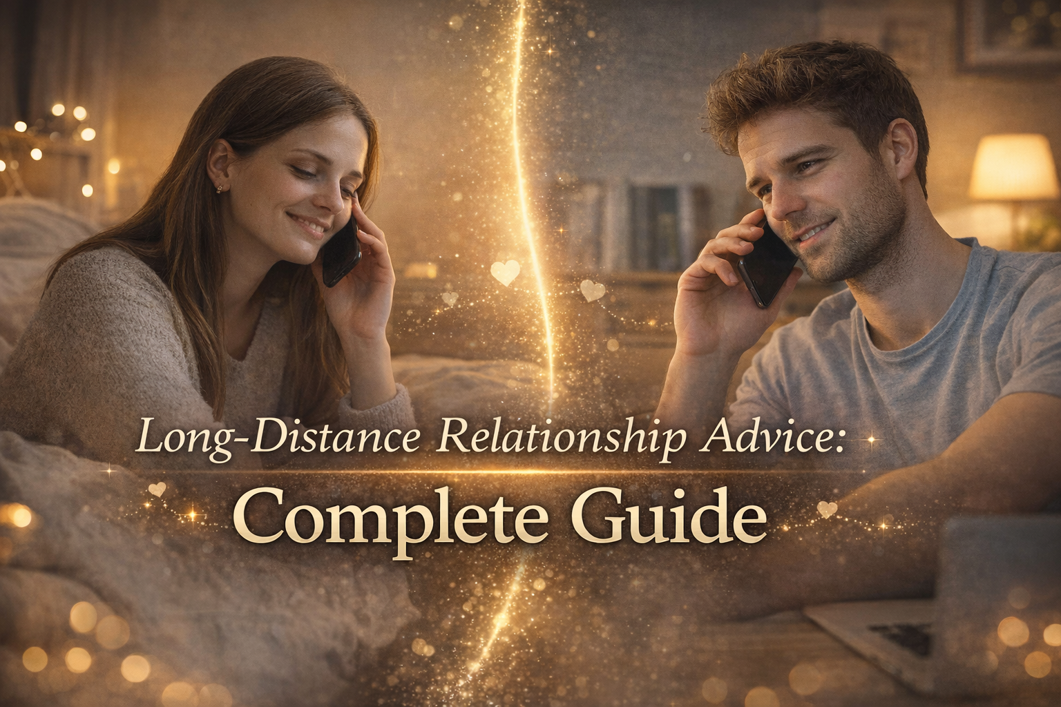 Couple talking on phone from different locations representing long distance relationship advice complete guide