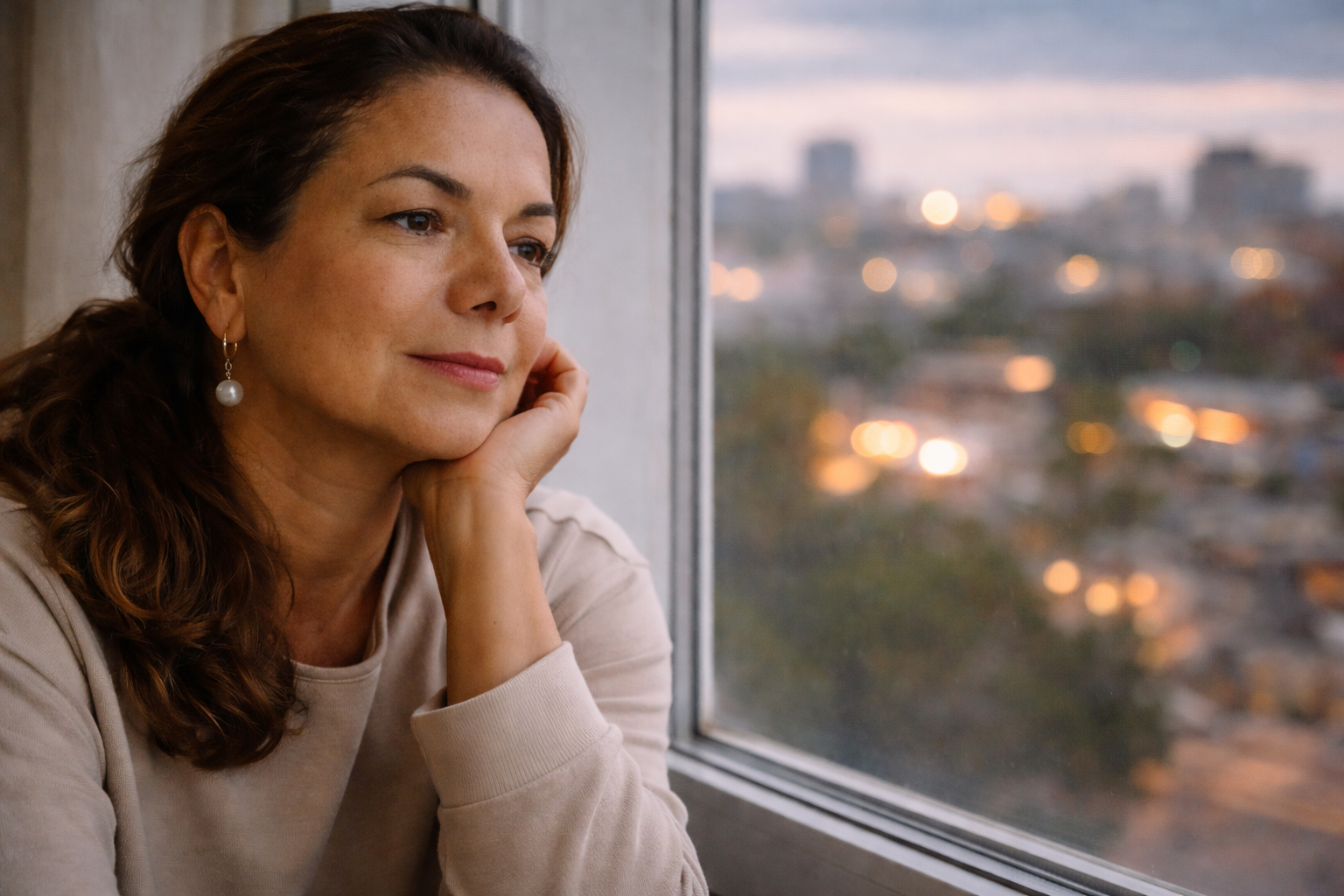 Woman sitting quietly at home while feeling emotionally numb after a breakup