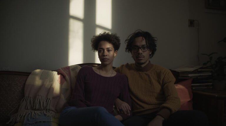 couple sitting together in quiet apartment
