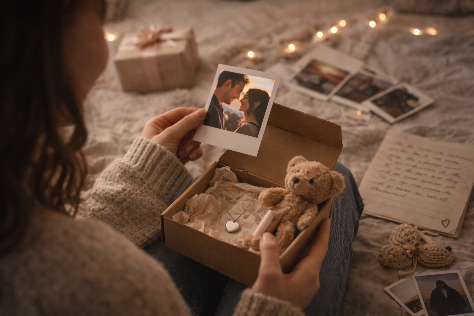 woman holding long distance relationship keepsake gift