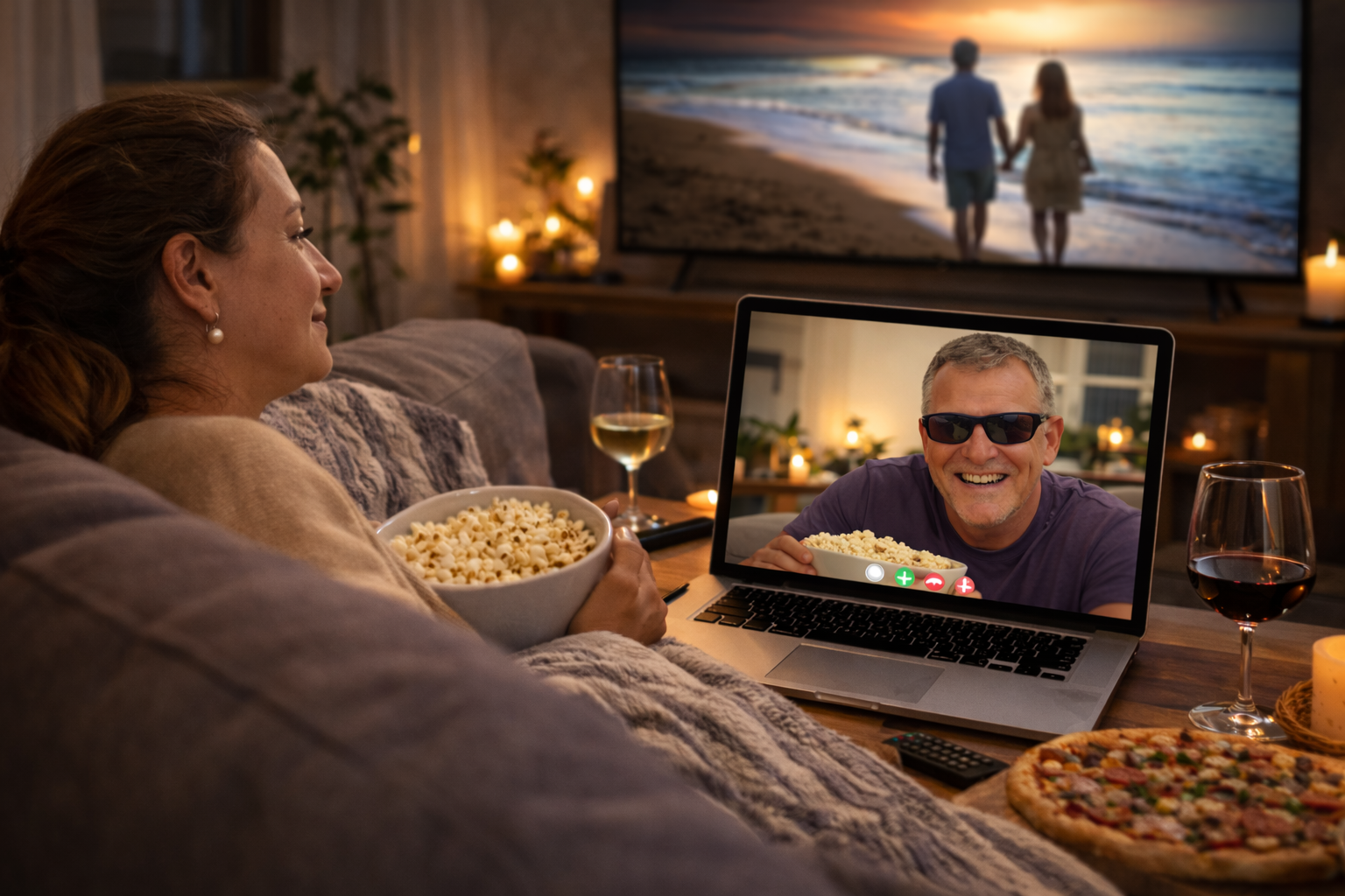 steve and lenny watching movie together in their long distance relationship