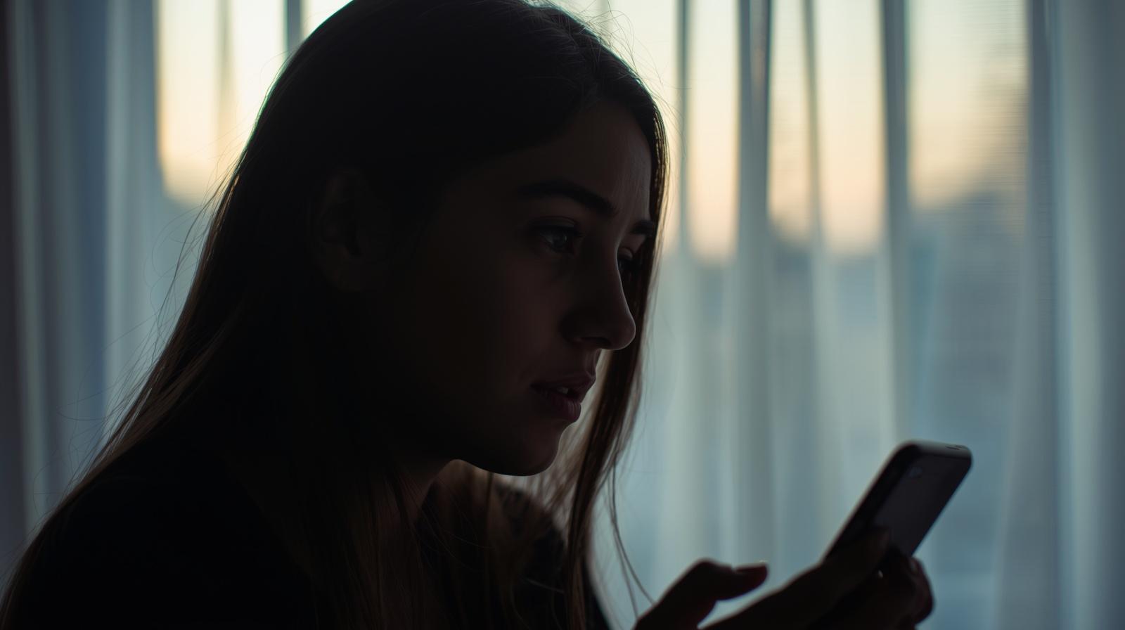 Person checking phone in quiet morning during long distance relationship